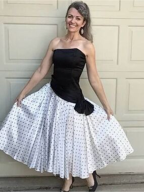 Zum Zum by Niki Livas Black Strapless Bodice with White Polka Dot Skirt